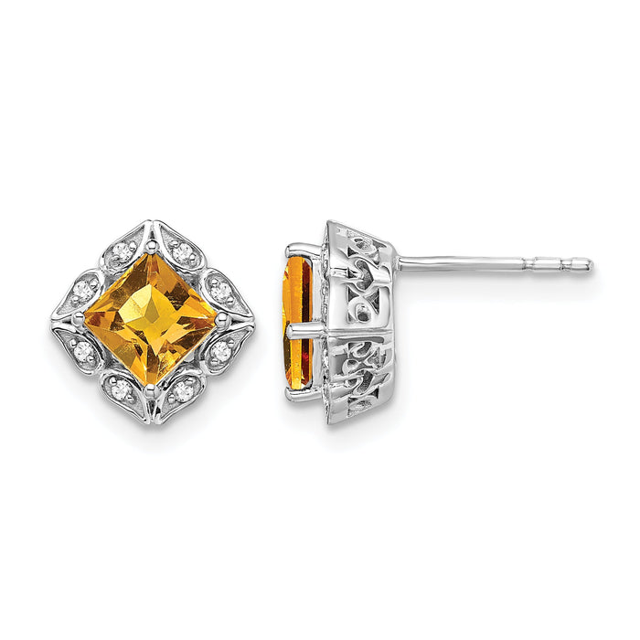 14k White Gold Square Citrine and Diamond Earrings-EM7082-CI-008-WA
