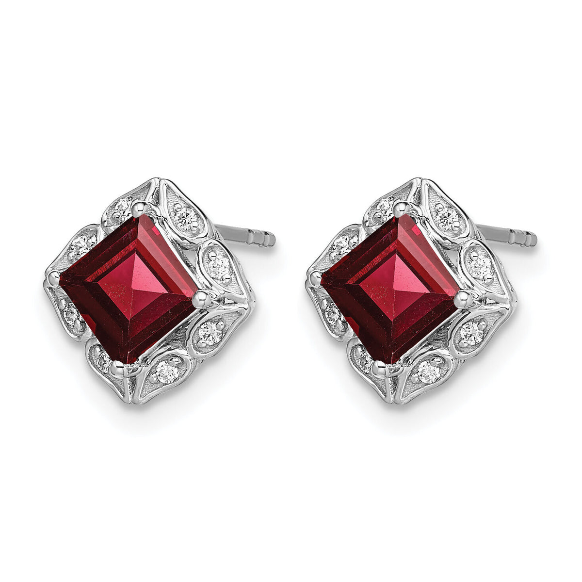 14k White Gold Square Garnet and Diamond Earrings-EM7082-GA-008-WA