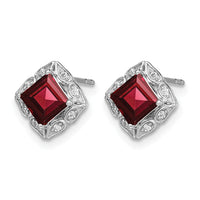 14k White Gold Square Garnet and Diamond Earrings-EM7082-GA-008-WA