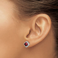 14k White Gold Square Garnet and Diamond Earrings-EM7082-GA-008-WA