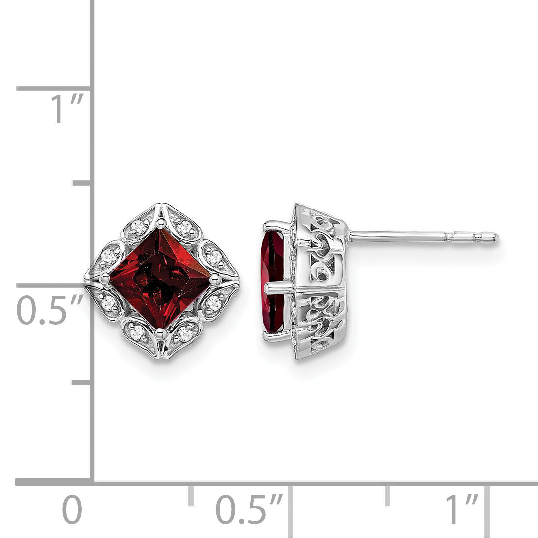 14k White Gold Square Garnet and Diamond Earrings-EM7082-GA-008-WA