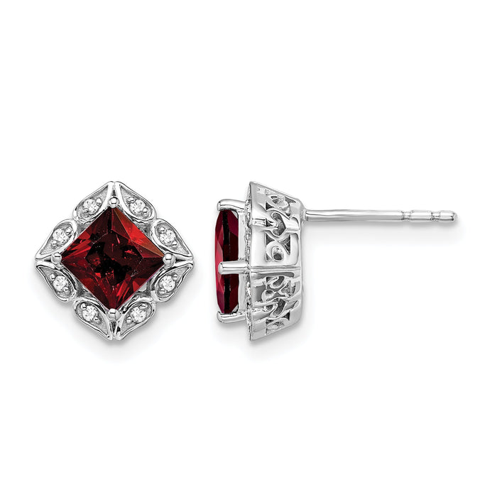 14k White Gold Square Garnet and Diamond Earrings-EM7082-GA-008-WA
