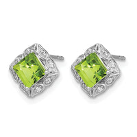 14k White Gold Square Peridot and Diamond Earrings-EM7082-PE-008-WA
