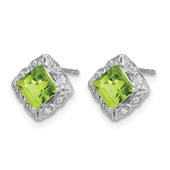 14k White Gold Square Peridot and Diamond Earrings-EM7082-PE-008-WA