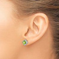 14k White Gold Square Peridot and Diamond Earrings-EM7082-PE-008-WA