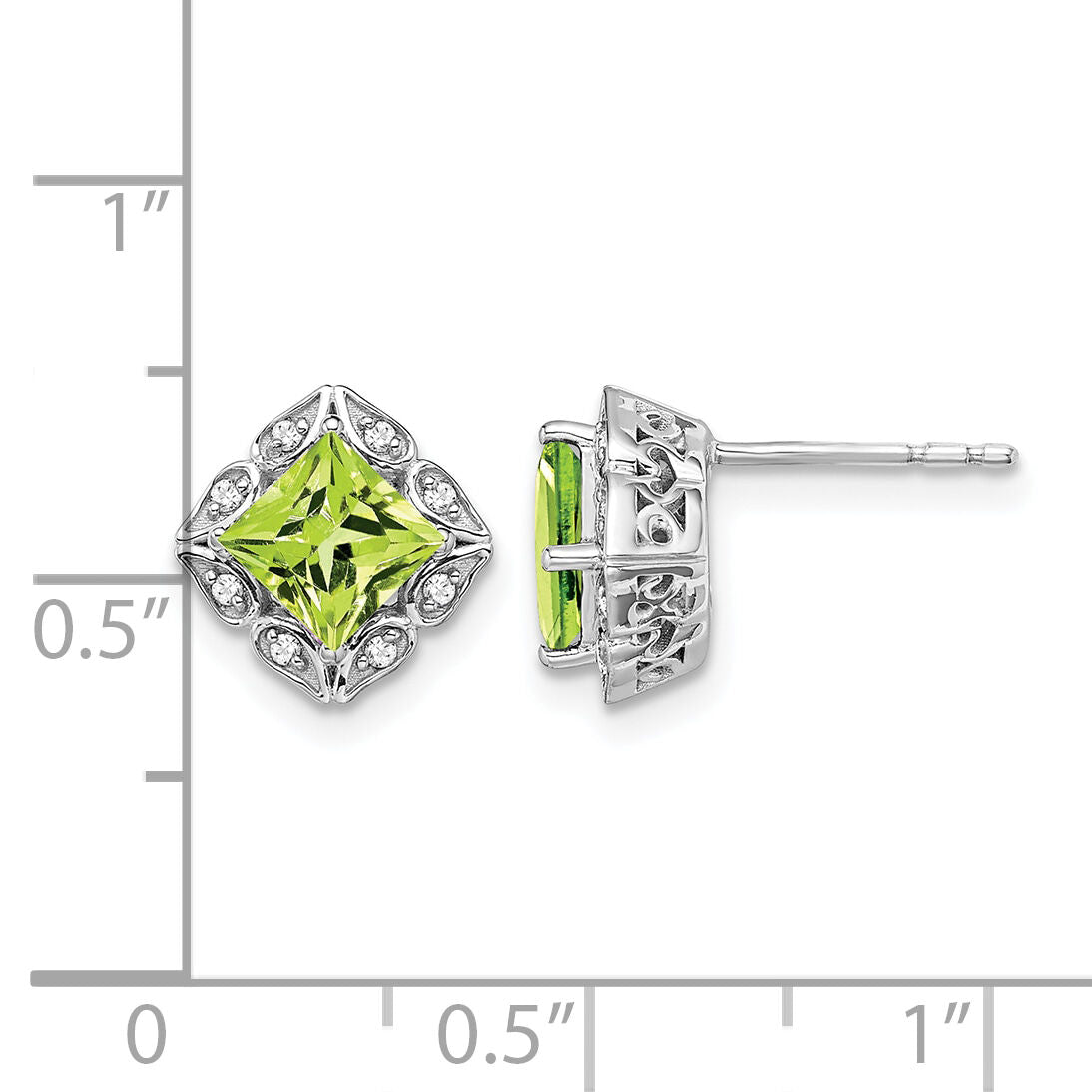 14k White Gold Square Peridot and Diamond Earrings-EM7082-PE-008-WA