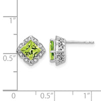 14k White Gold Square Peridot and Diamond Earrings-EM7082-PE-008-WA