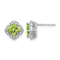 14k White Gold Square Peridot and Diamond Earrings-EM7082-PE-008-WA