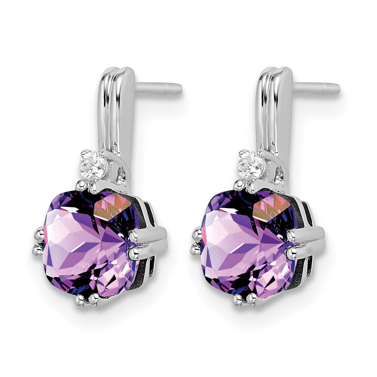 14k White Gold Cushion Amethyst and Diamond Earrings-EM7083-AM-004-WA