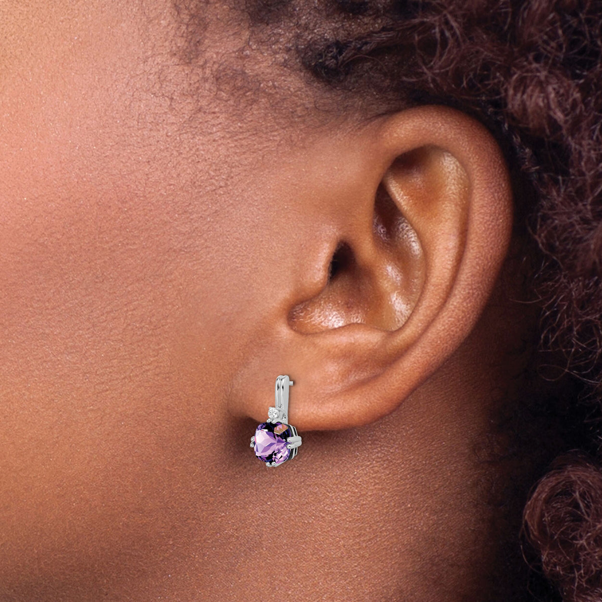 14k White Gold Cushion Amethyst and Diamond Earrings-EM7083-AM-004-WA