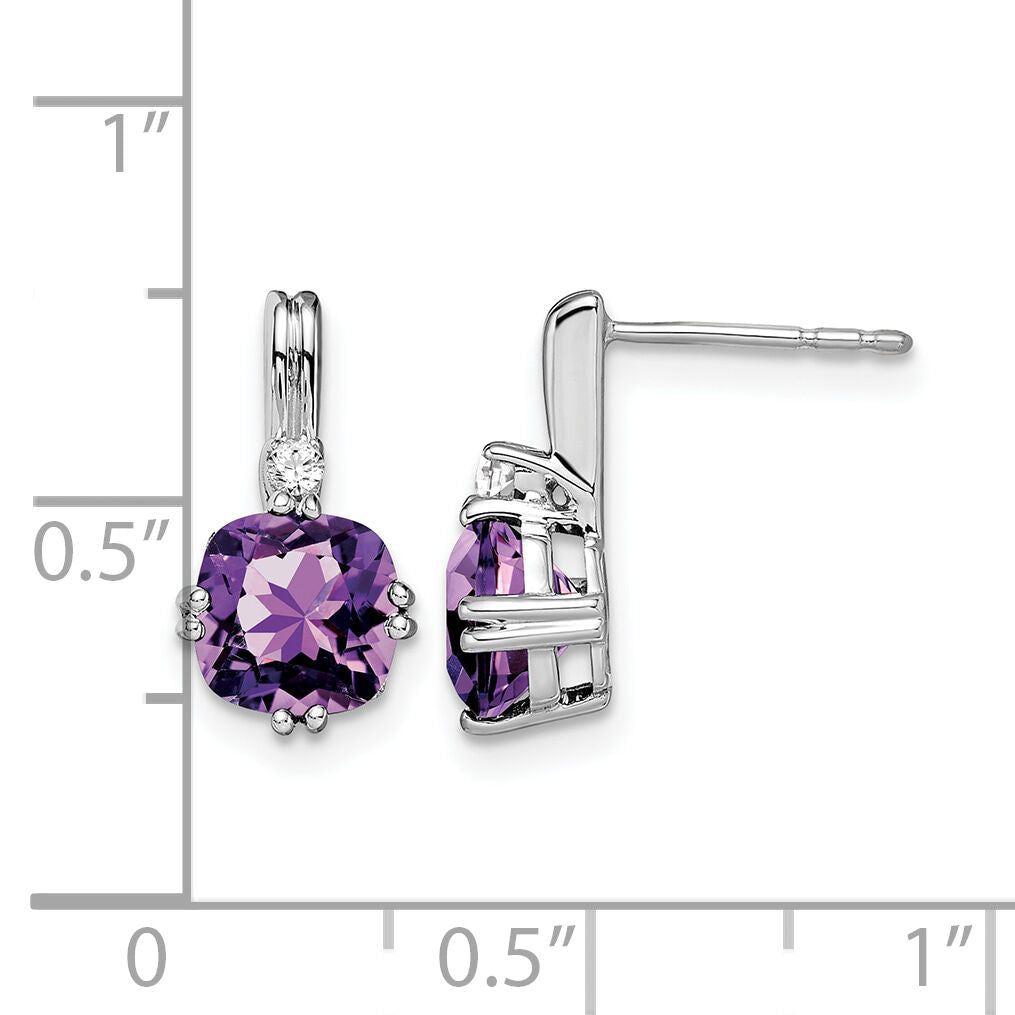 14k White Gold Cushion Amethyst and Diamond Earrings-EM7083-AM-004-WA