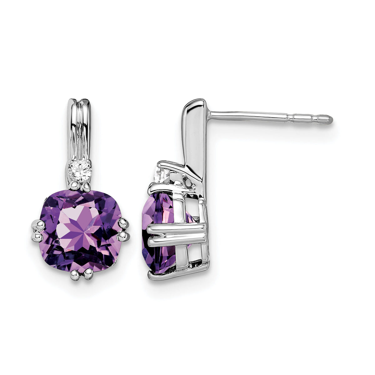 14k White Gold Cushion Amethyst and Diamond Earrings-EM7083-AM-004-WA