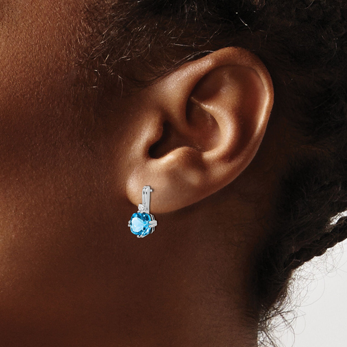 14k White Gold Cushion Blue Topaz and Diamond Earrings-EM7083-BT-004-WA