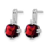 14k White Gold Cushion Garnet and Diamond Earrings-EM7083-GA-004-WA