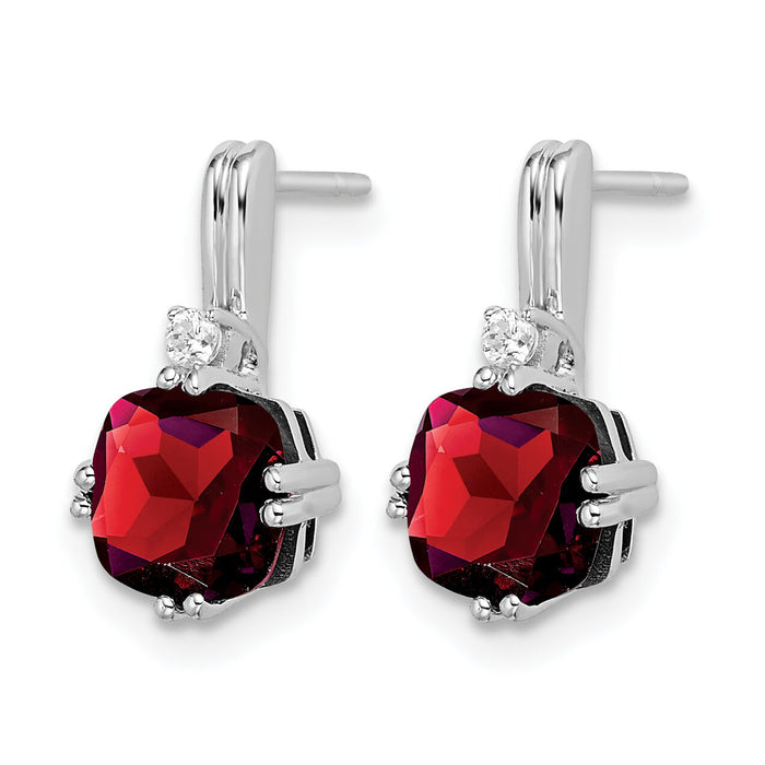 14k White Gold Cushion Garnet and Diamond Earrings-EM7083-GA-004-WA