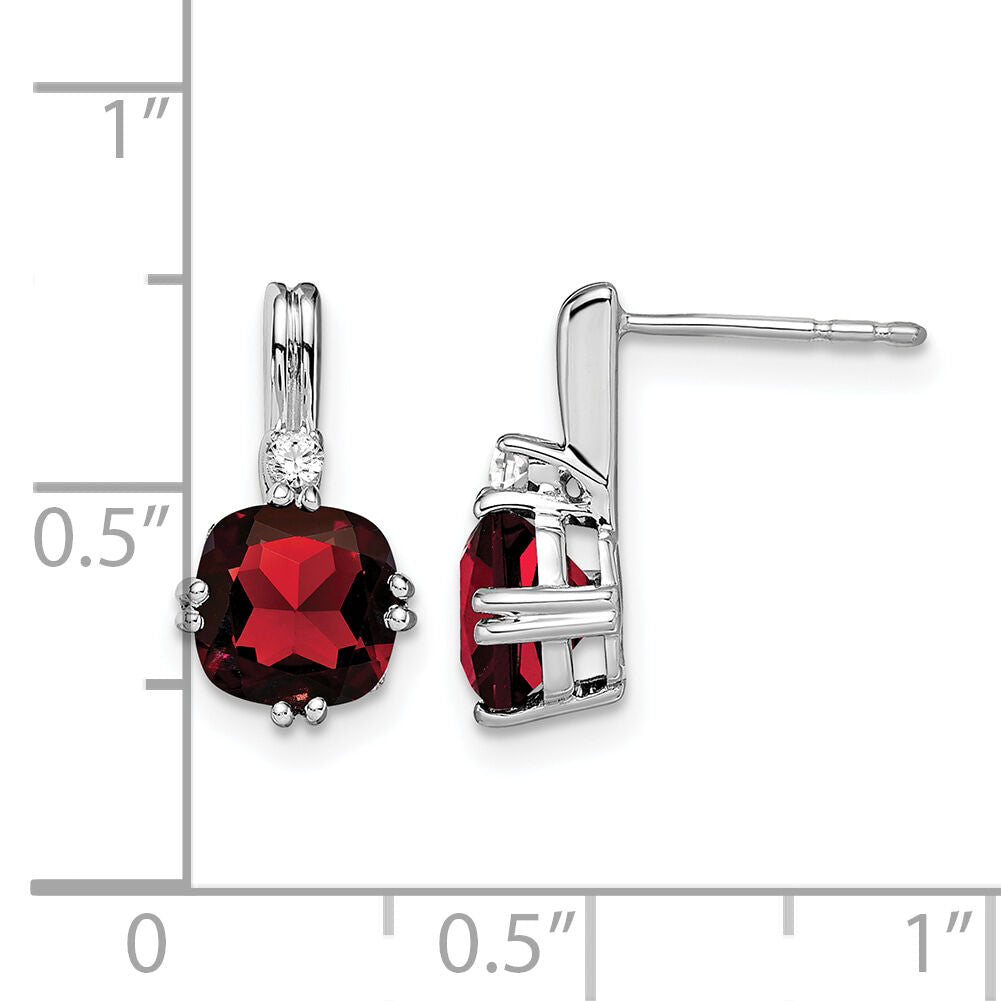 14k White Gold Cushion Garnet and Diamond Earrings-EM7083-GA-004-WA