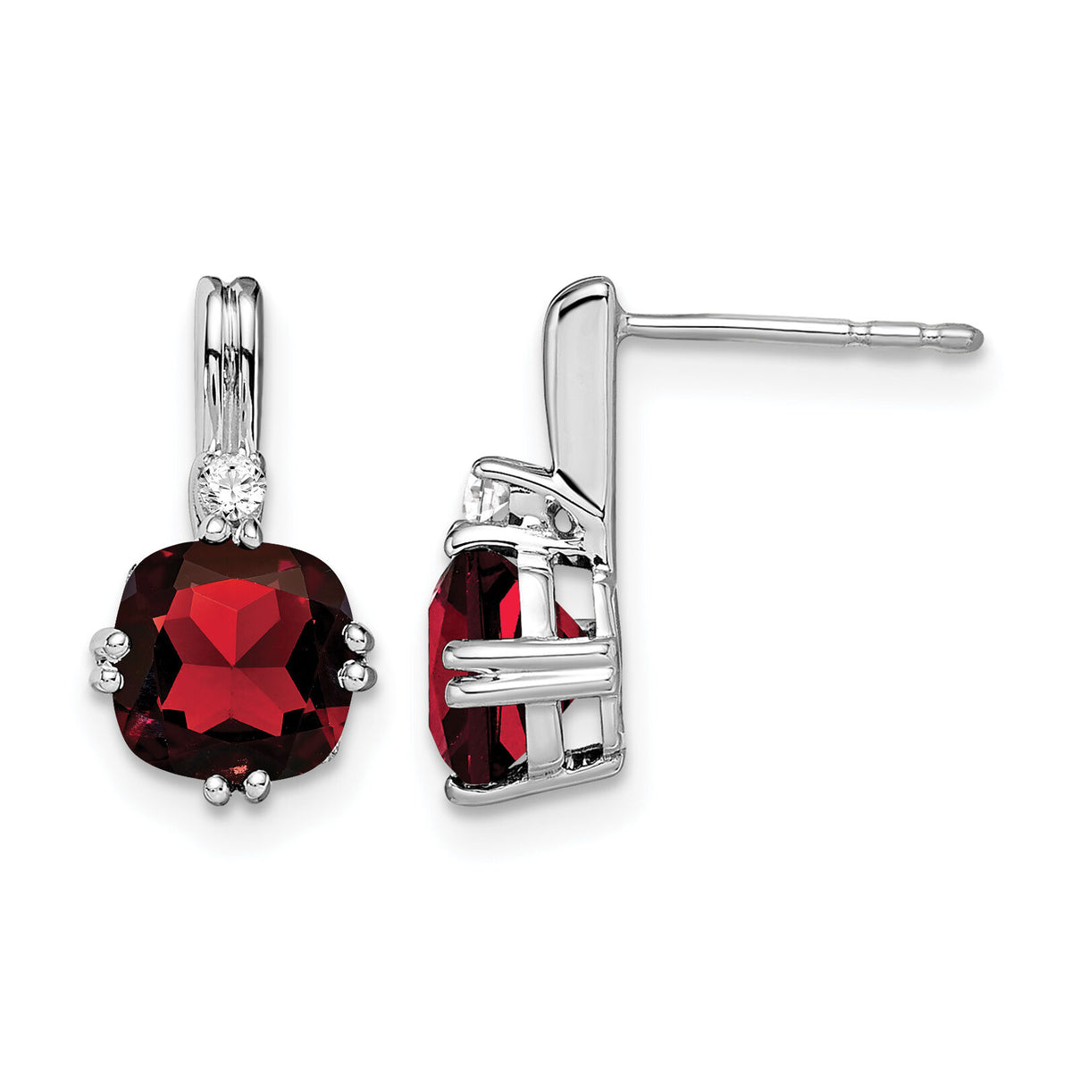 14k White Gold Cushion Garnet and Diamond Earrings-EM7083-GA-004-WA