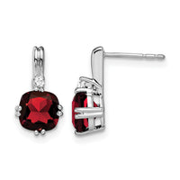 14k White Gold Cushion Garnet and Diamond Earrings-EM7083-GA-004-WA
