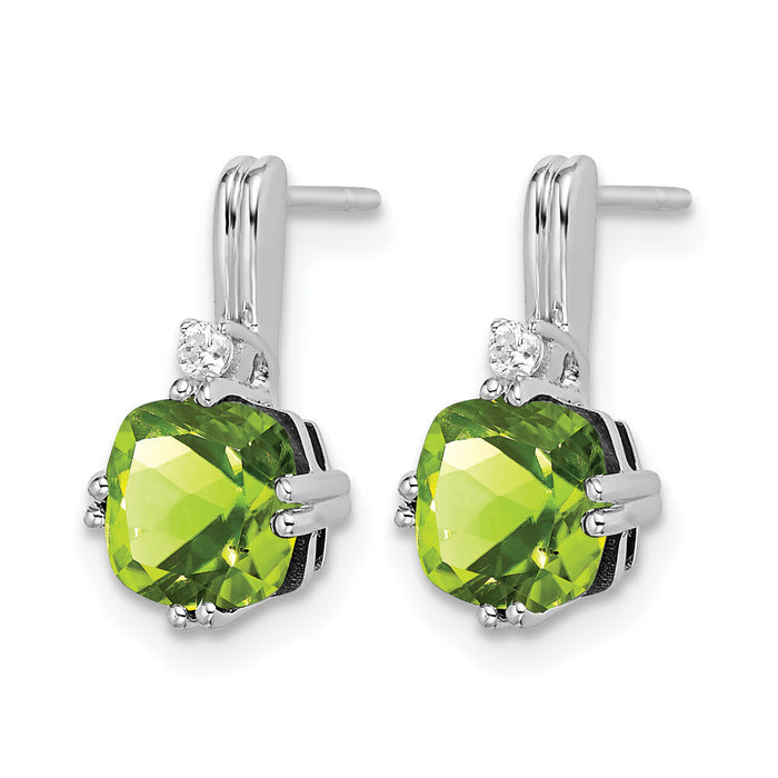 14k White Gold Cushion Peridot and Diamond Earrings-EM7083-PE-004-WA