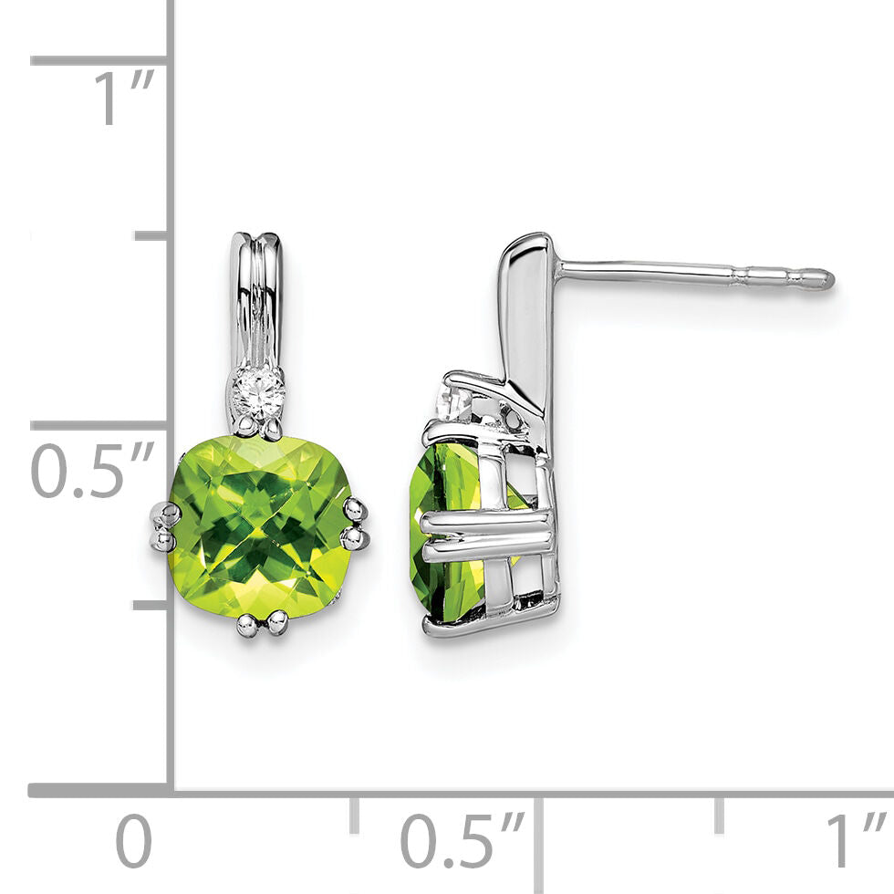 14k White Gold Cushion Peridot and Diamond Earrings-EM7083-PE-004-WA