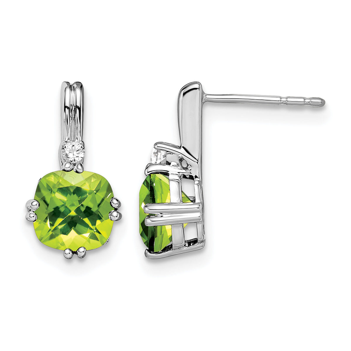 14k White Gold Cushion Peridot and Diamond Earrings-EM7083-PE-004-WA