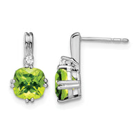 14k White Gold Cushion Peridot and Diamond Earrings-EM7083-PE-004-WA