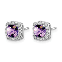 14k White Gold Cushion Amethyst and Diamond Halo Earrings-EM7084-AM-019-WA