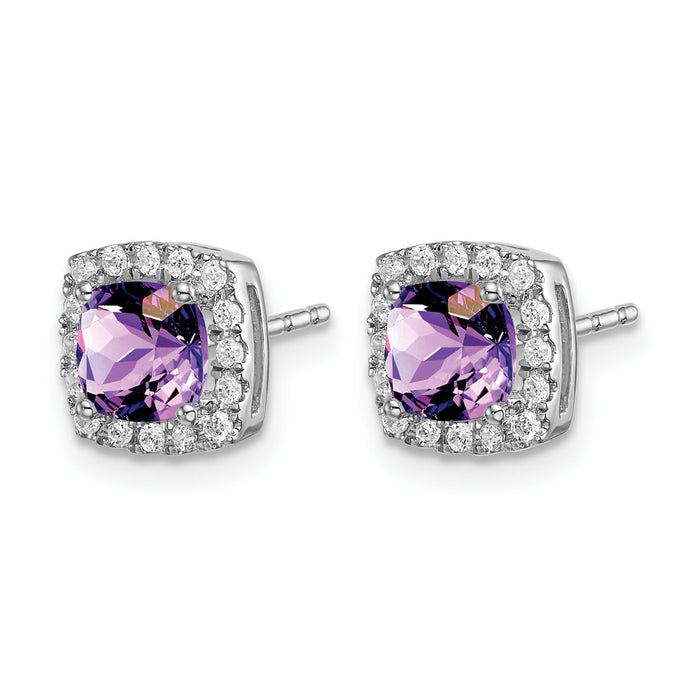 14k White Gold Cushion Amethyst and Diamond Halo Earrings-EM7084-AM-019-WA