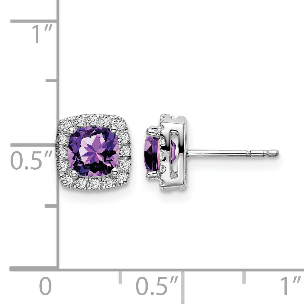14k White Gold Cushion Amethyst and Diamond Halo Earrings-EM7084-AM-019-WA