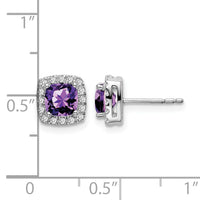 14k White Gold Cushion Amethyst and Diamond Halo Earrings-EM7084-AM-019-WA
