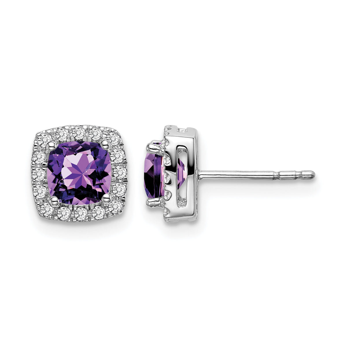 14k White Gold Cushion Amethyst and Diamond Halo Earrings-EM7084-AM-019-WA