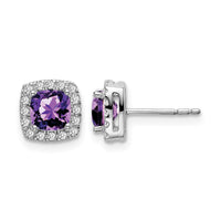 14k White Gold Cushion Amethyst and Diamond Halo Earrings-EM7084-AM-019-WA