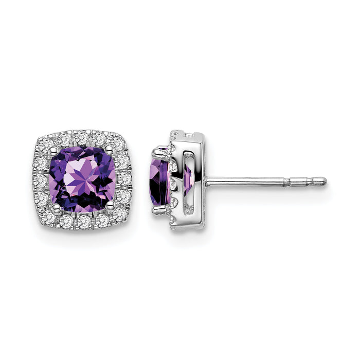 14k White Gold Cushion Amethyst and Diamond Halo Earrings-EM7084-AM-019-WA