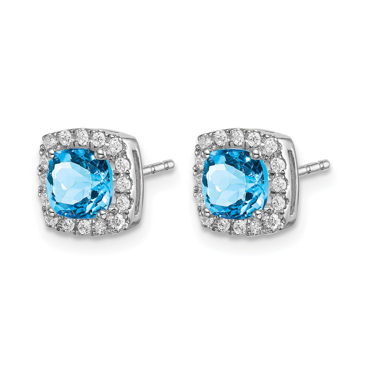 14k White Gold Cushion Blue Topaz and Diamond Halo Earrings-EM7084-BT-019-WA