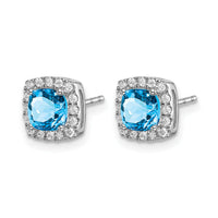 14k White Gold Cushion Blue Topaz and Diamond Halo Earrings-EM7084-BT-019-WA