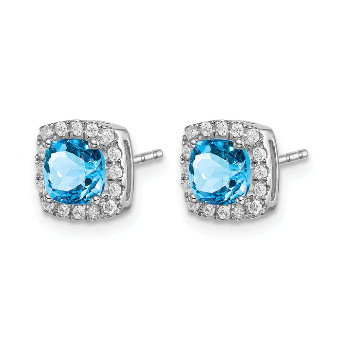 14k White Gold Cushion Blue Topaz and Diamond Halo Earrings-EM7084-BT-019-WA