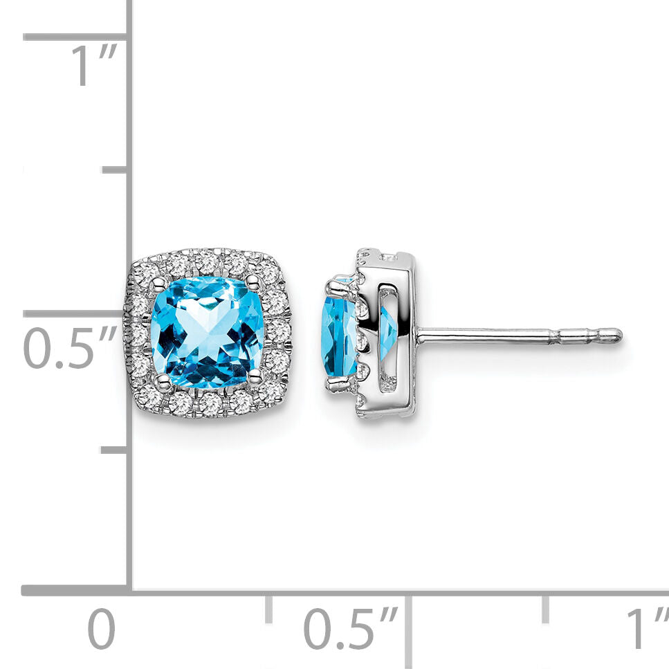 14k White Gold Cushion Blue Topaz and Diamond Halo Earrings-EM7084-BT-019-WA