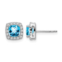 14k White Gold Cushion Blue Topaz and Diamond Halo Earrings-EM7084-BT-019-WA
