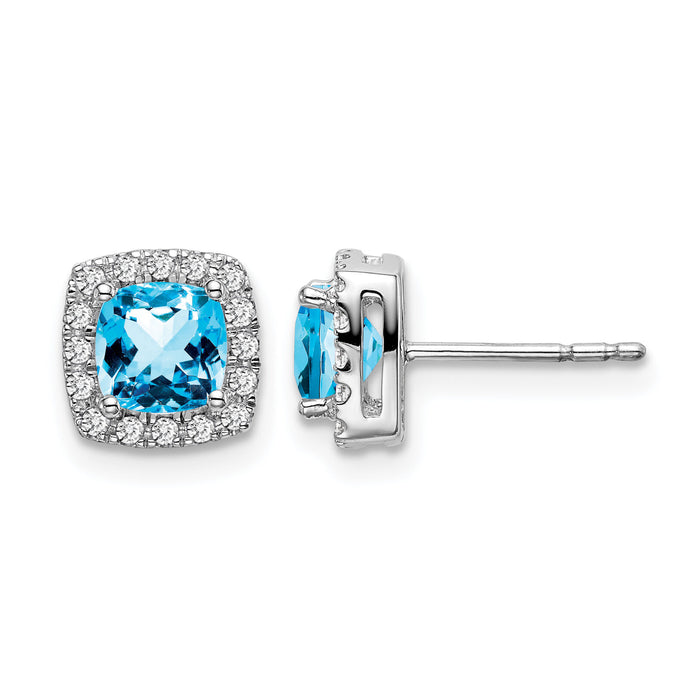14k White Gold Cushion Blue Topaz and Diamond Halo Earrings-EM7084-BT-019-WA