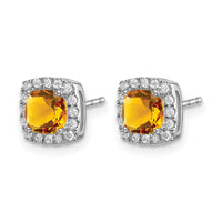 14k White Gold Cushion Citrine and Diamond Halo Earrings-EM7084-CI-019-WA