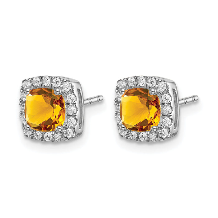 14k White Gold Cushion Citrine and Diamond Halo Earrings-EM7084-CI-019-WA