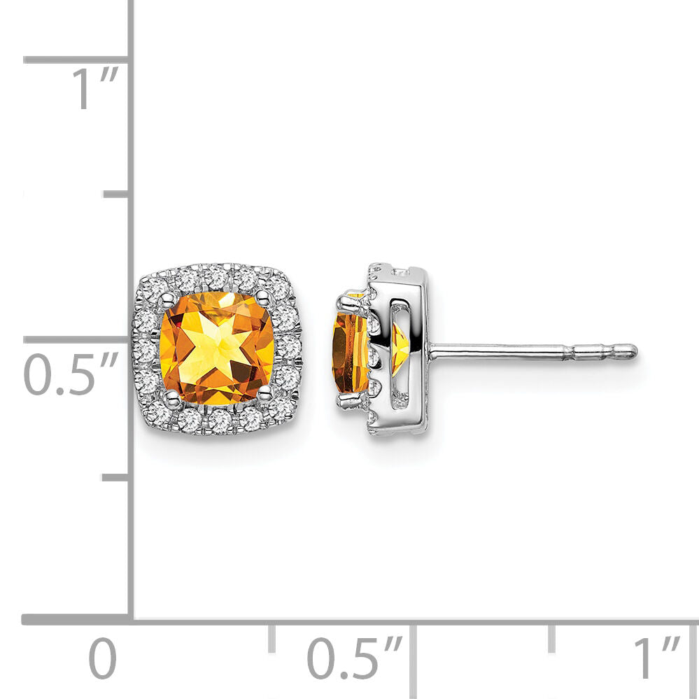 14k White Gold Cushion Citrine and Diamond Halo Earrings-EM7084-CI-019-WA