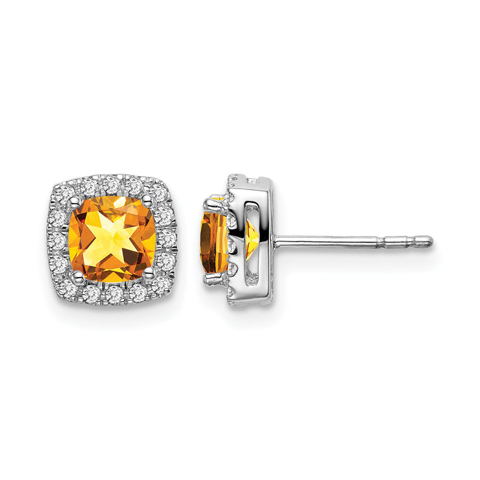 14k White Gold Cushion Citrine and Diamond Halo Earrings-EM7084-CI-019-WA