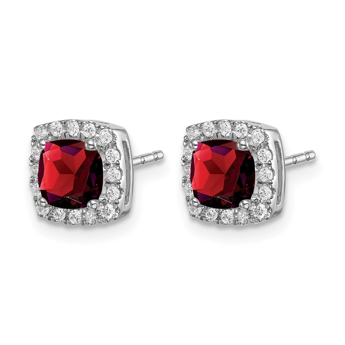 14k White Gold Cushion Garnet and Diamond Halo Earrings-EM7084-GA-019-WA