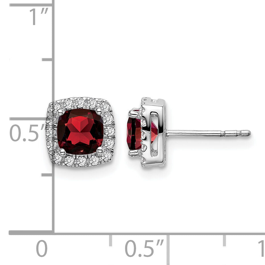 14k White Gold Cushion Garnet and Diamond Halo Earrings-EM7084-GA-019-WA