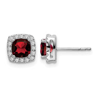 14k White Gold Cushion Garnet and Diamond Halo Earrings-EM7084-GA-019-WA