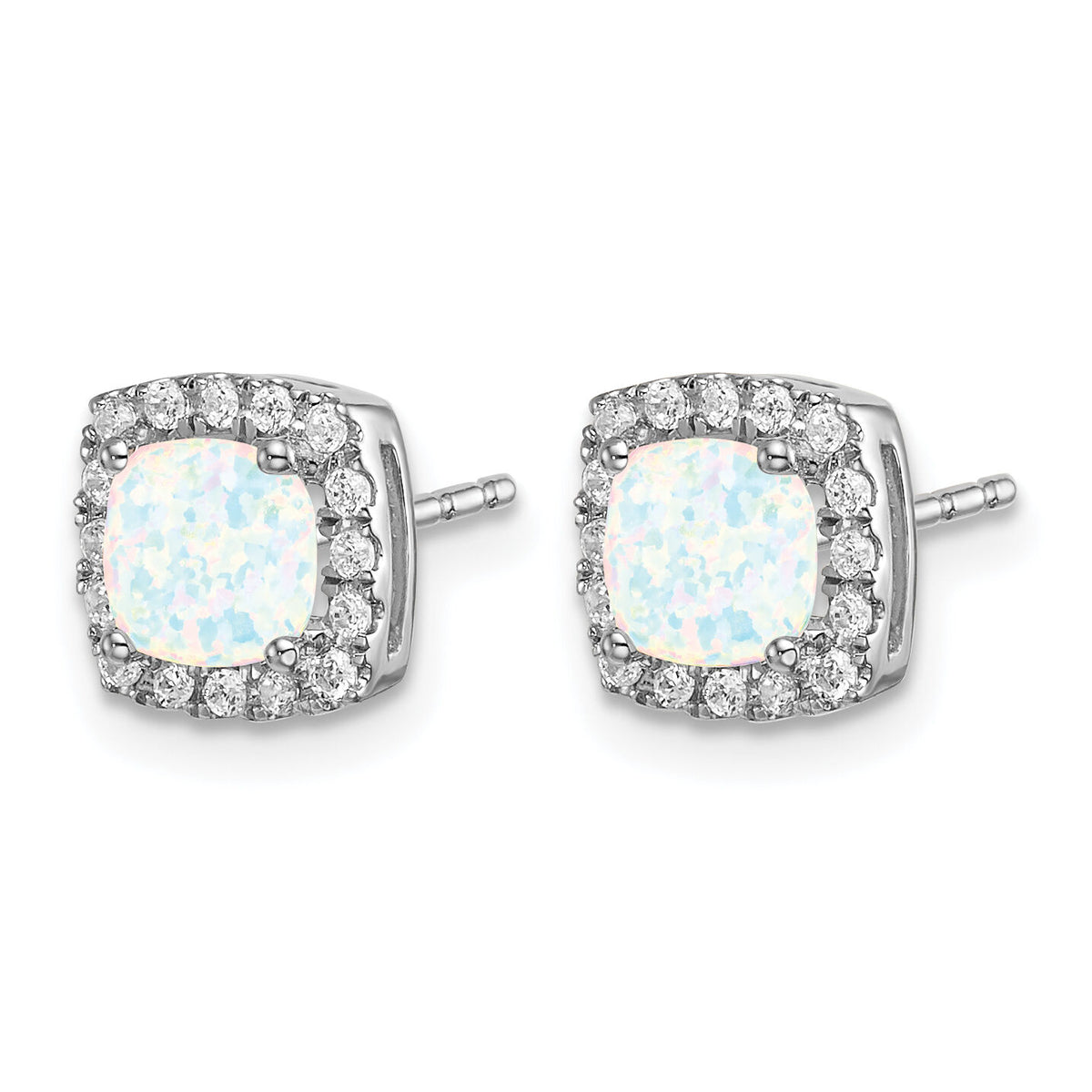 14k White Gold Cushion Created Opal and Diamond Halo Earrings-EM7084-OP-019-WA