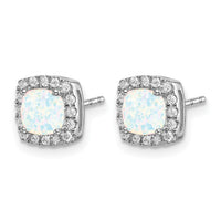 14k White Gold Cushion Created Opal and Diamond Halo Earrings-EM7084-OP-019-WA