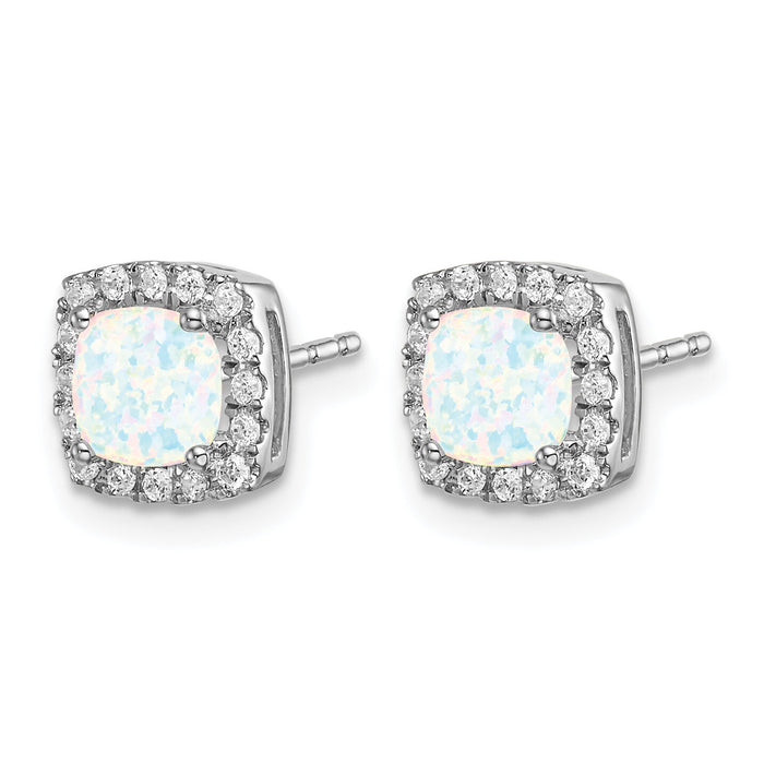 14k White Gold Cushion Created Opal and Diamond Halo Earrings-EM7084-OP-019-WA