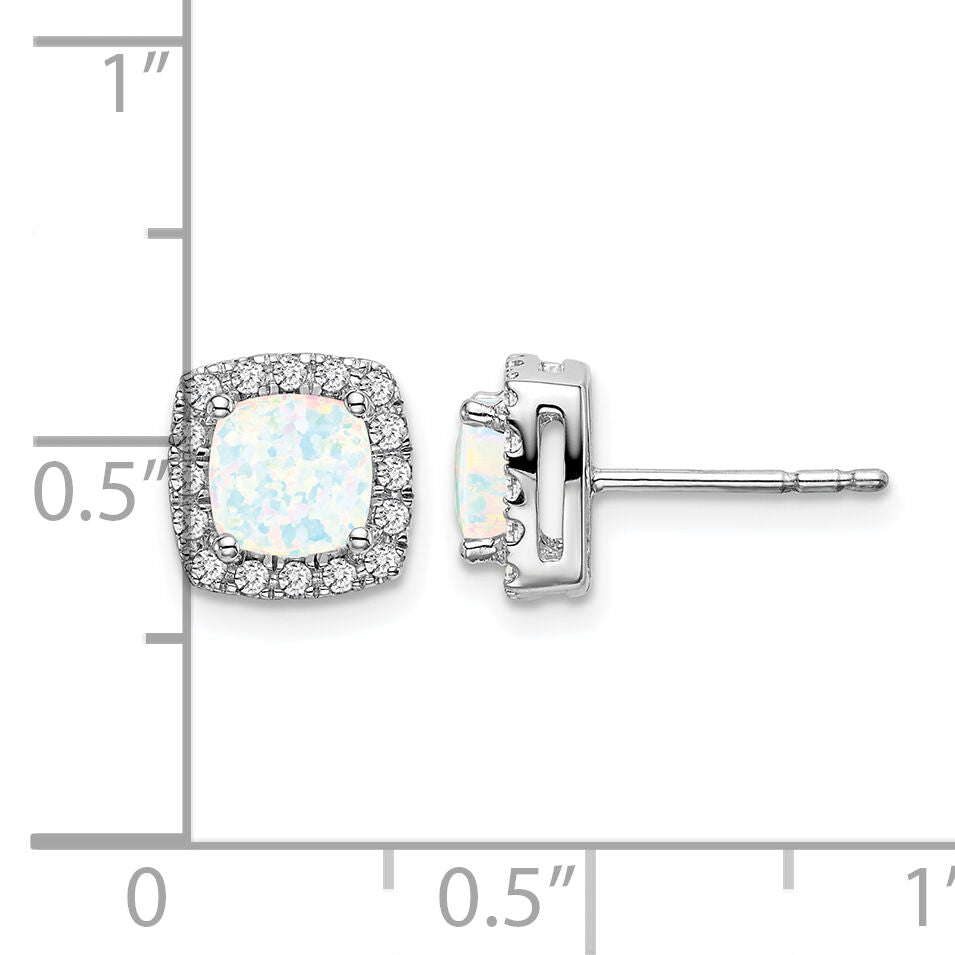 14k White Gold Cushion Created Opal and Diamond Halo Earrings-EM7084-OP-019-WA